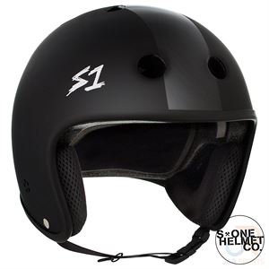 S1 RETRO Helmet - Matt Black inc Black Stripe - Angled -SHRLIMBS