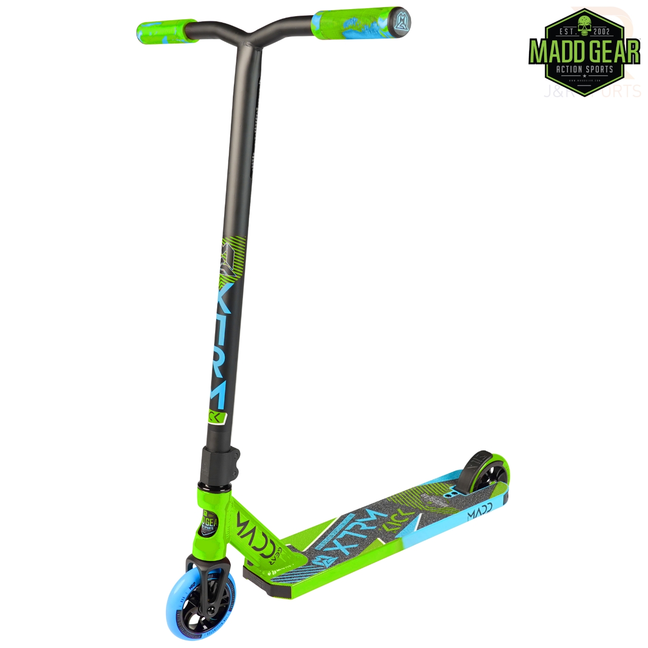 Madd Kick Extreme V5 Scooter in Lime/Blue from Madd Gear distributed by J & R Sports J and R